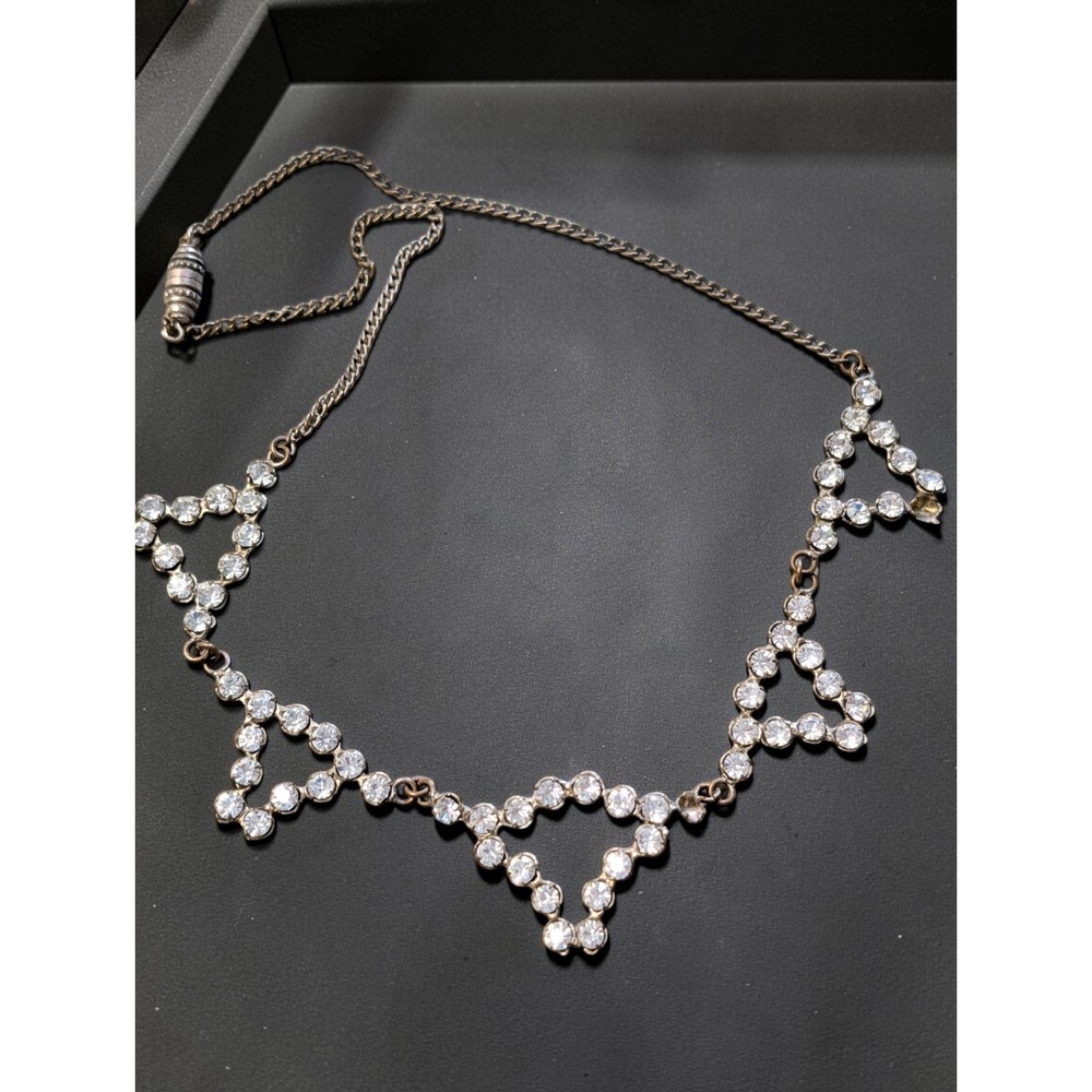 Vintage Art Deco Rhinestone Geometric Choker Necklace Pot Metal 16" Estate